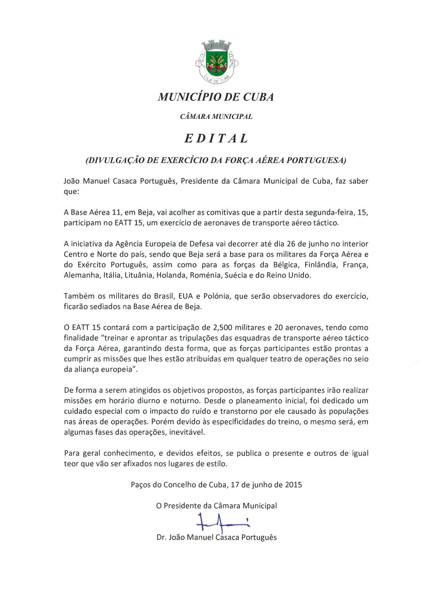 EDITAL DIVULGAÇÃO DE EXERCICIO DA FORÇA AEREA