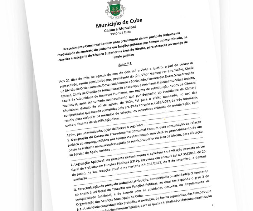 PROCEDIMENTO CONCURSAL – TÉCNICO SUPERIOR NA ÁREA DE DIREITO