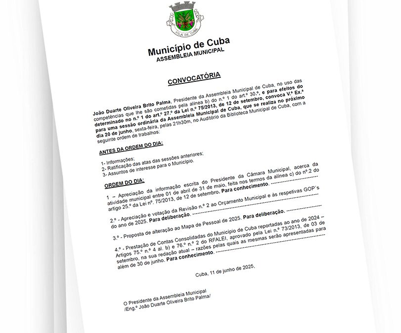 ASSEMBLEIA MUNICIPAL DE CUBA – 20 DE JUNHO
