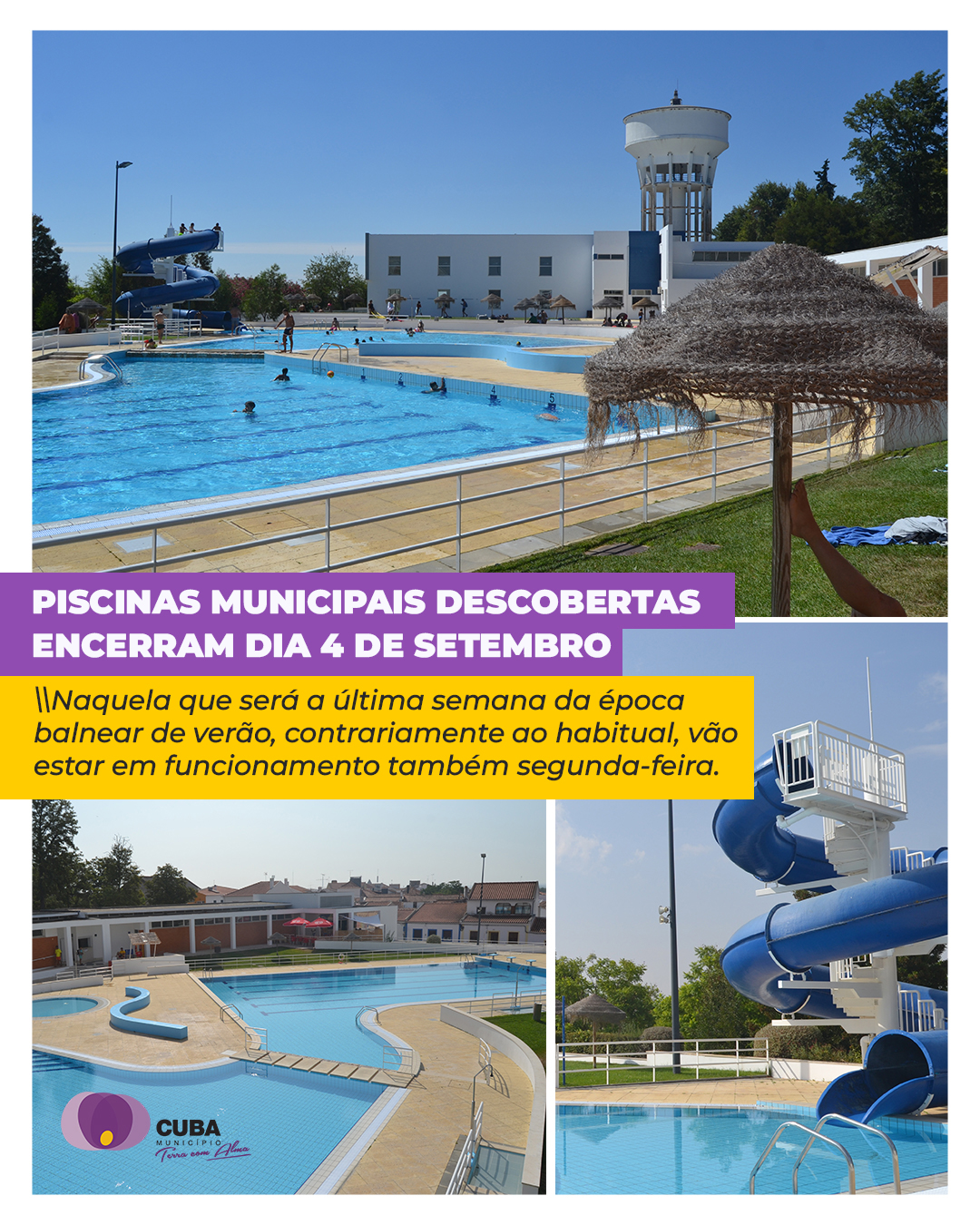 Piscinas municipais descobertas encerram dia 4 de setembro